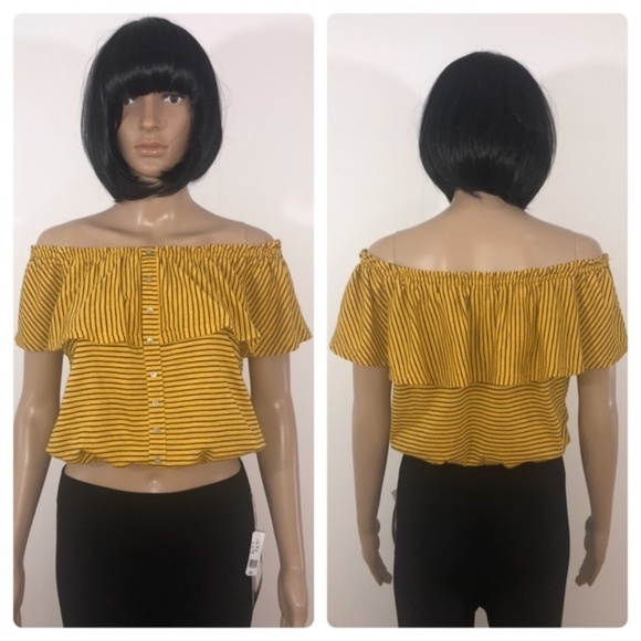 New Poof Striped Sexy Off The Shoulder Crop Top - Picture 1 of 12